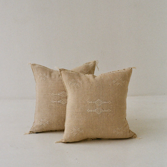 Square Beige Cactus Silk Cushion