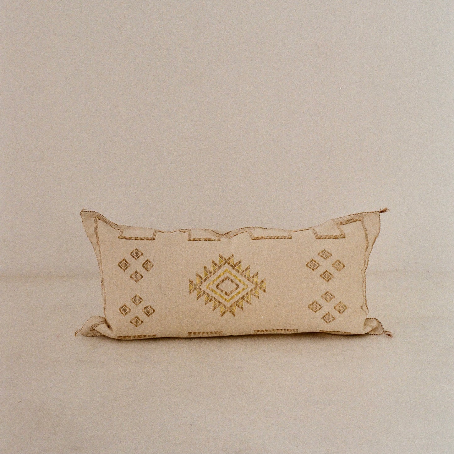 White and Ochre Cactus Silk Cushion