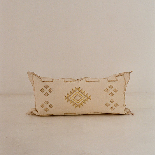 White and Ochre Cactus Silk Cushion