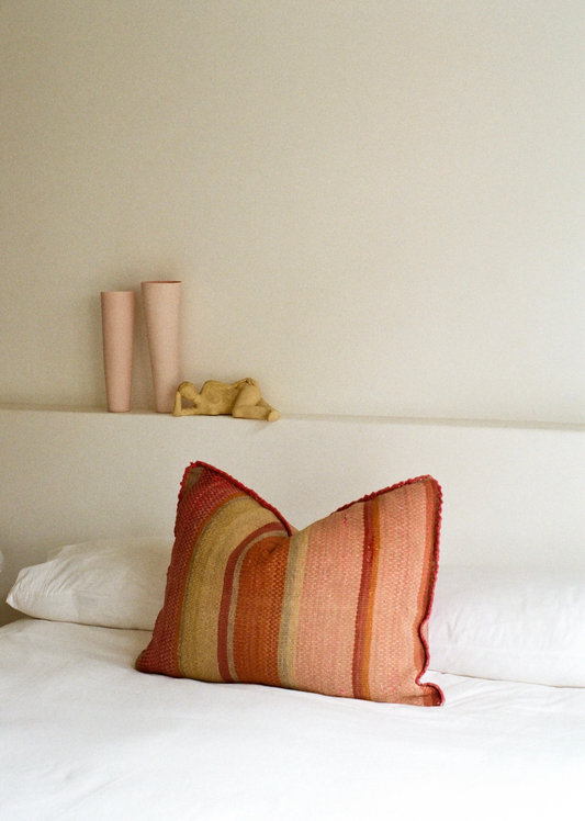 Irregular pink striped cushion cover